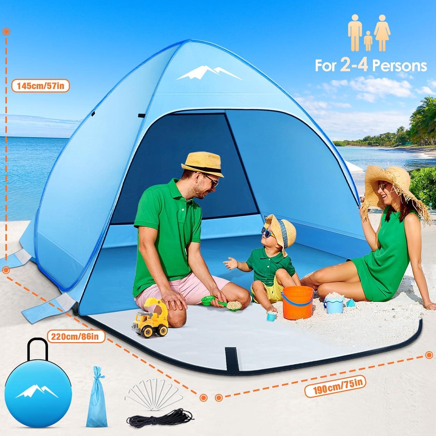 Purebox Pop Up Strandmuschel UV-Schutz 50+ 2-4 Personen Azure