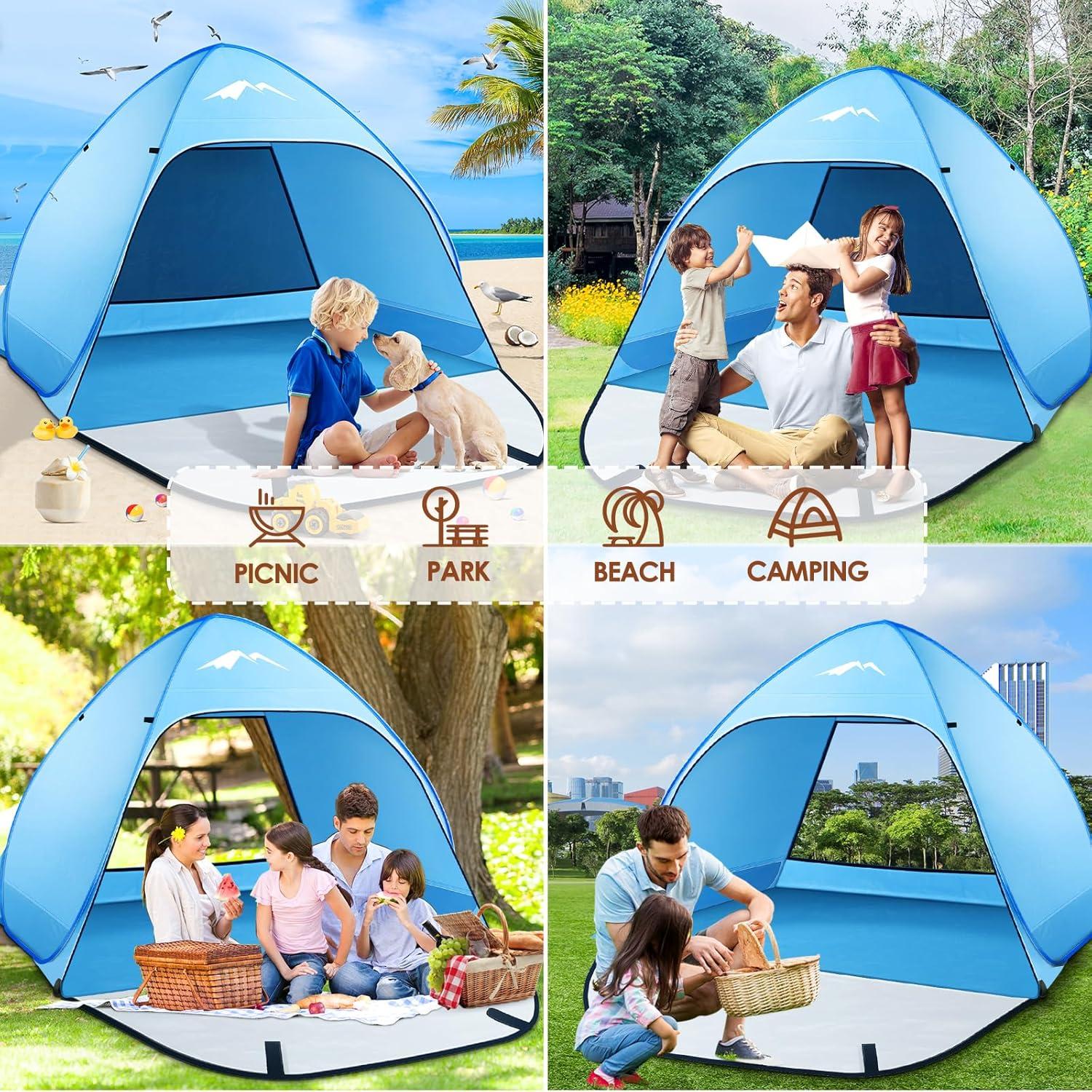 Purebox Pop Up Strandmuschel 2-4 Personen UV-Schutz 50+ Blau