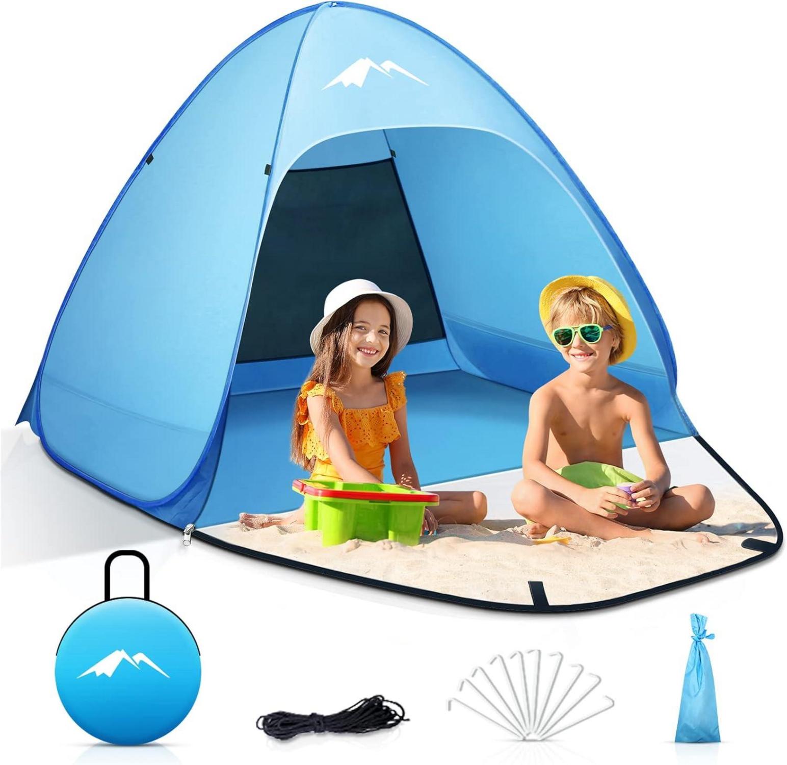 Strandmuschel Pop Up UV Schutz 50+ 1-3/2-4 Personen Dual Zip Design