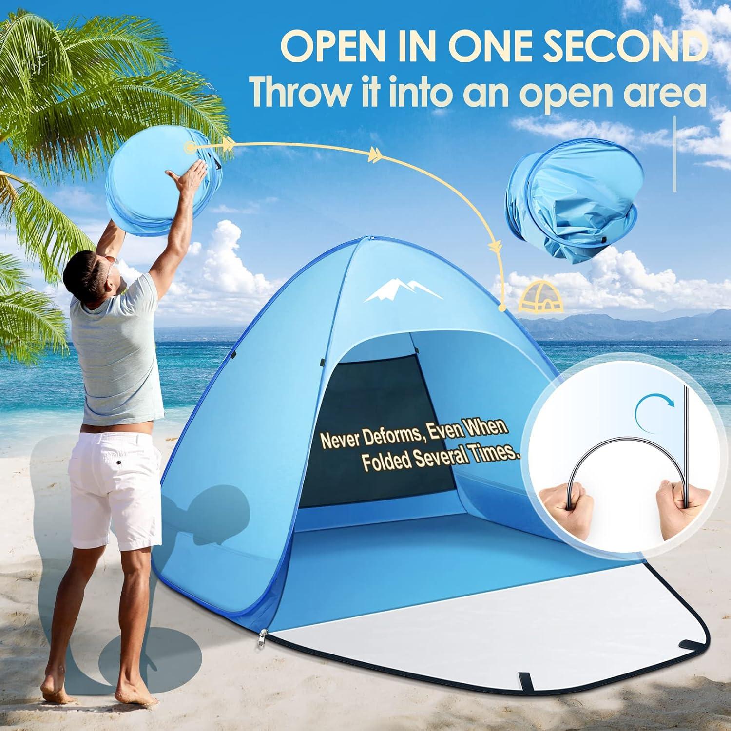 Pop Up Strandmuschel UV-Schutz 50+ 1-3 Personen Azure M