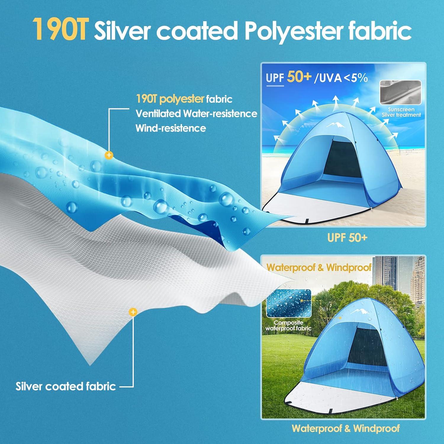 Strandmuschel Pop Up UV Schutz 50+ 1-3/2-4 Personen Dual Zip Design