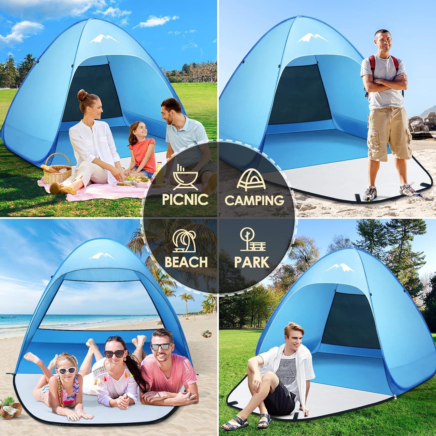 Pop Up Strandmuschel UV-Schutz 50+ 1-3/2-4 Personen leicht kompakt Outdoor-Zelt