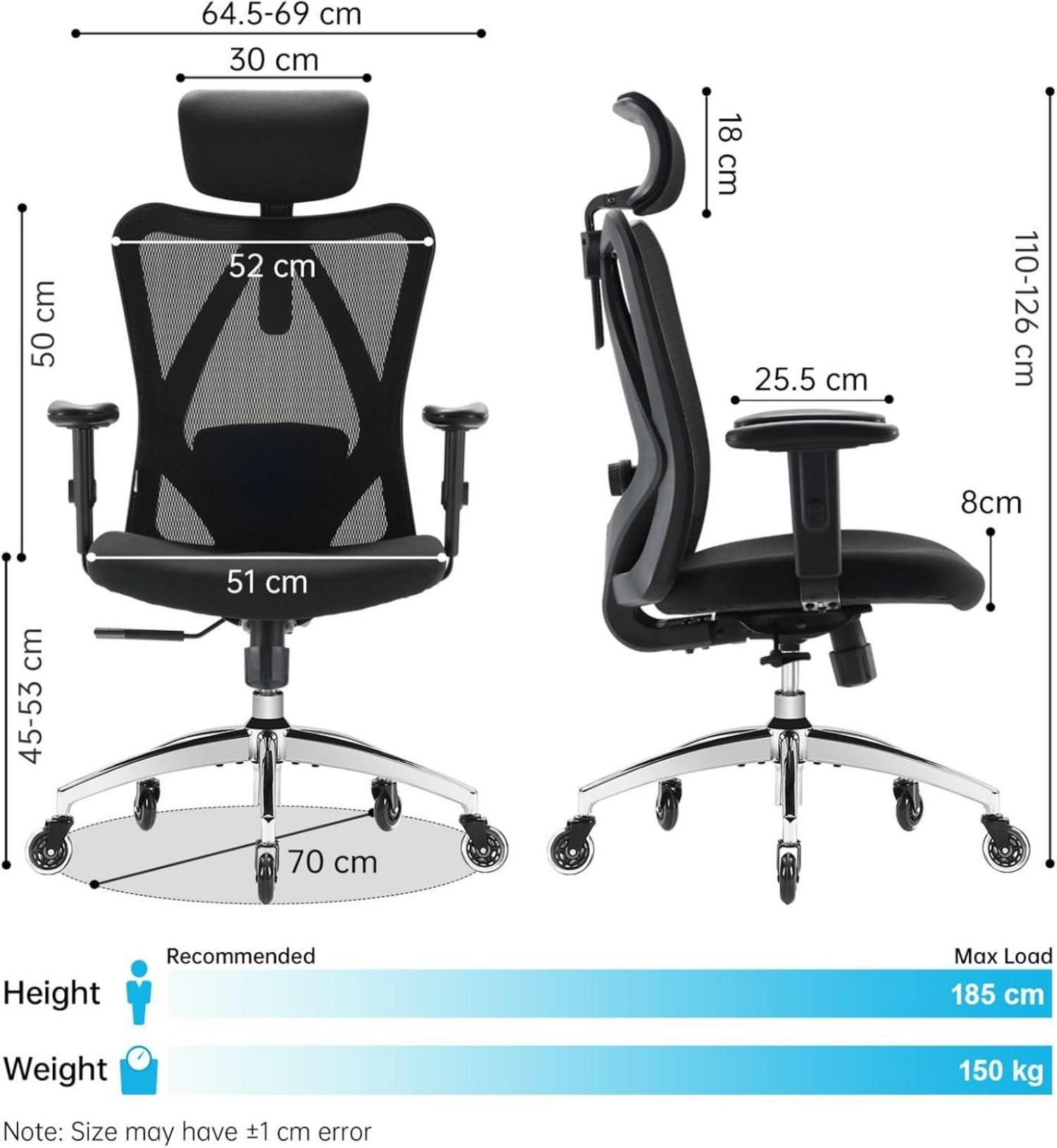 Ergonomischer Schreibtischstuhl mit Lordosenstütze & Kopfstütze