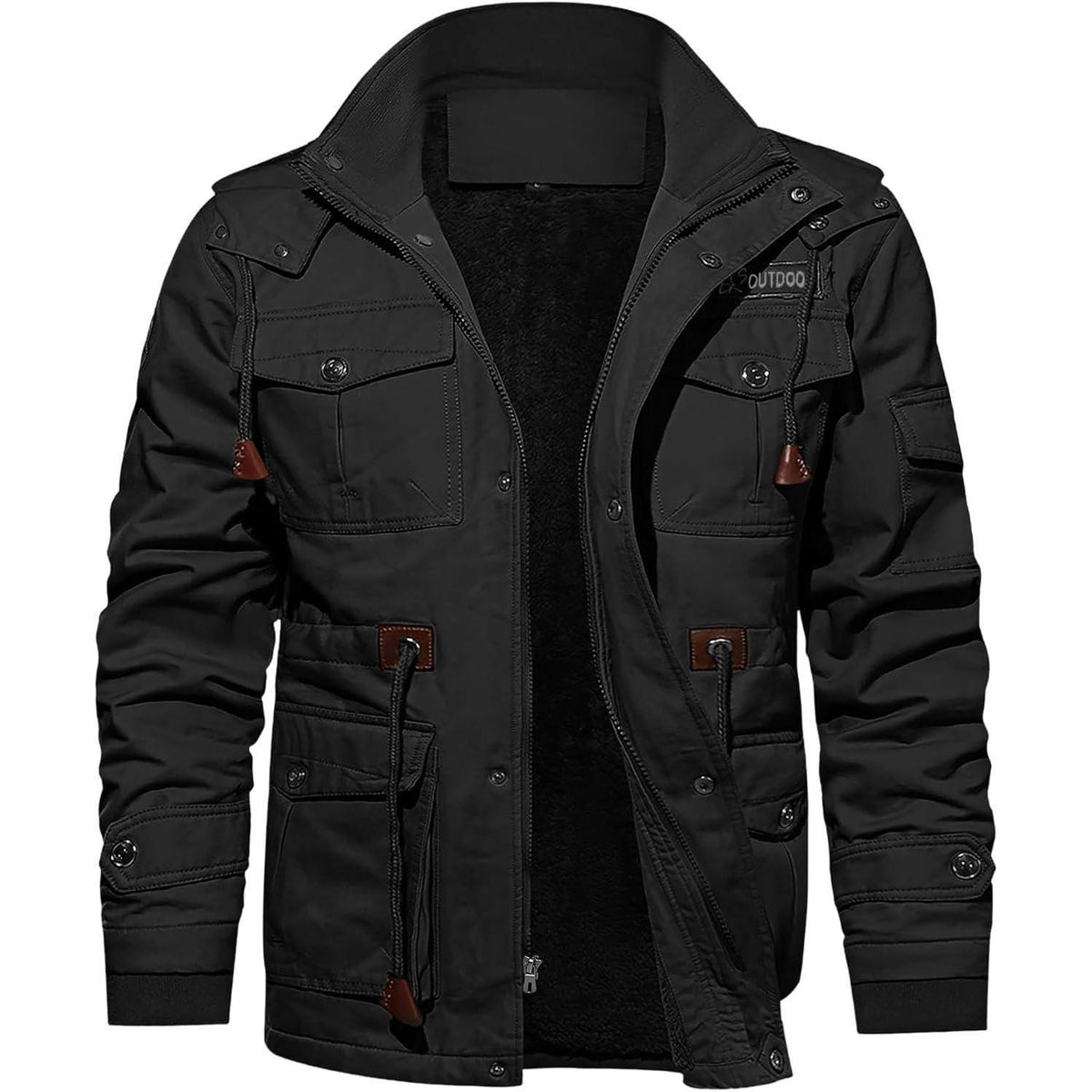 Herren Winterjacke Warm Gefüttert Militärstil Lässig Schwarz XXL