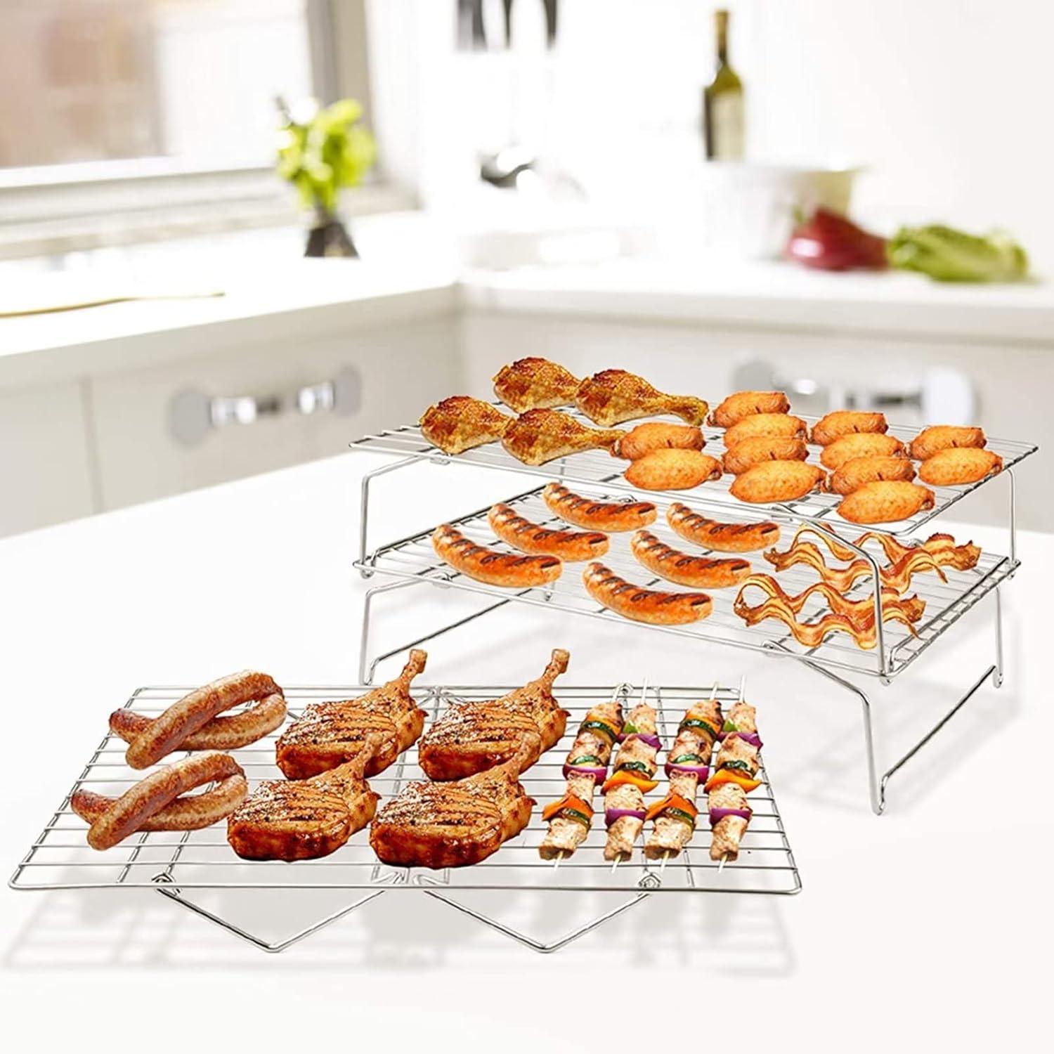 Edelstahl 3-stöckiges Abkühlgitter für Kuchen Brot Torte 38x26cm