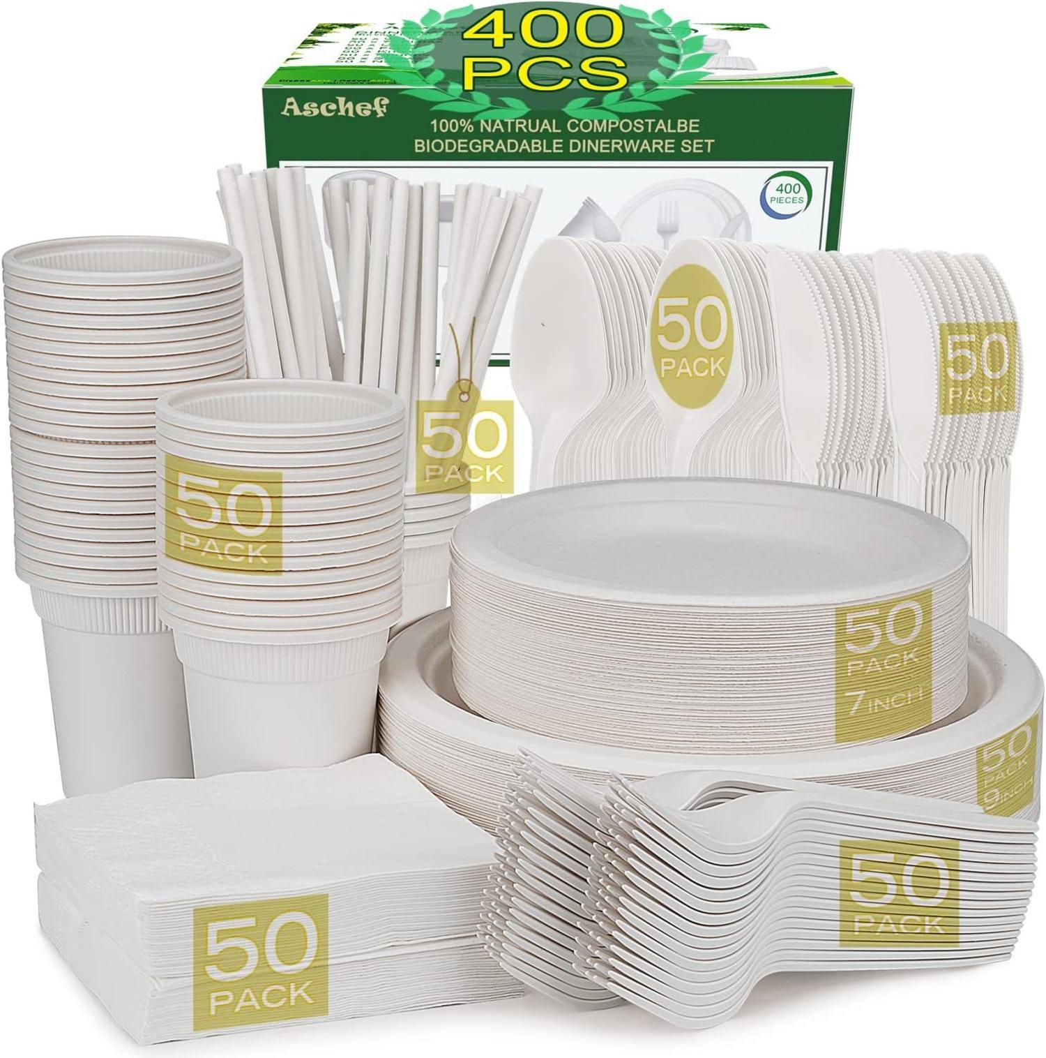 Umweltfreundliches Einweggeschirr Set für 50 Personen - 400-teilig