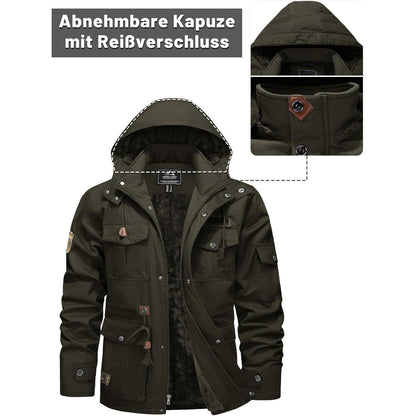 Herren Winterjacke Militärstil Warm Gefüttert Armeegrün