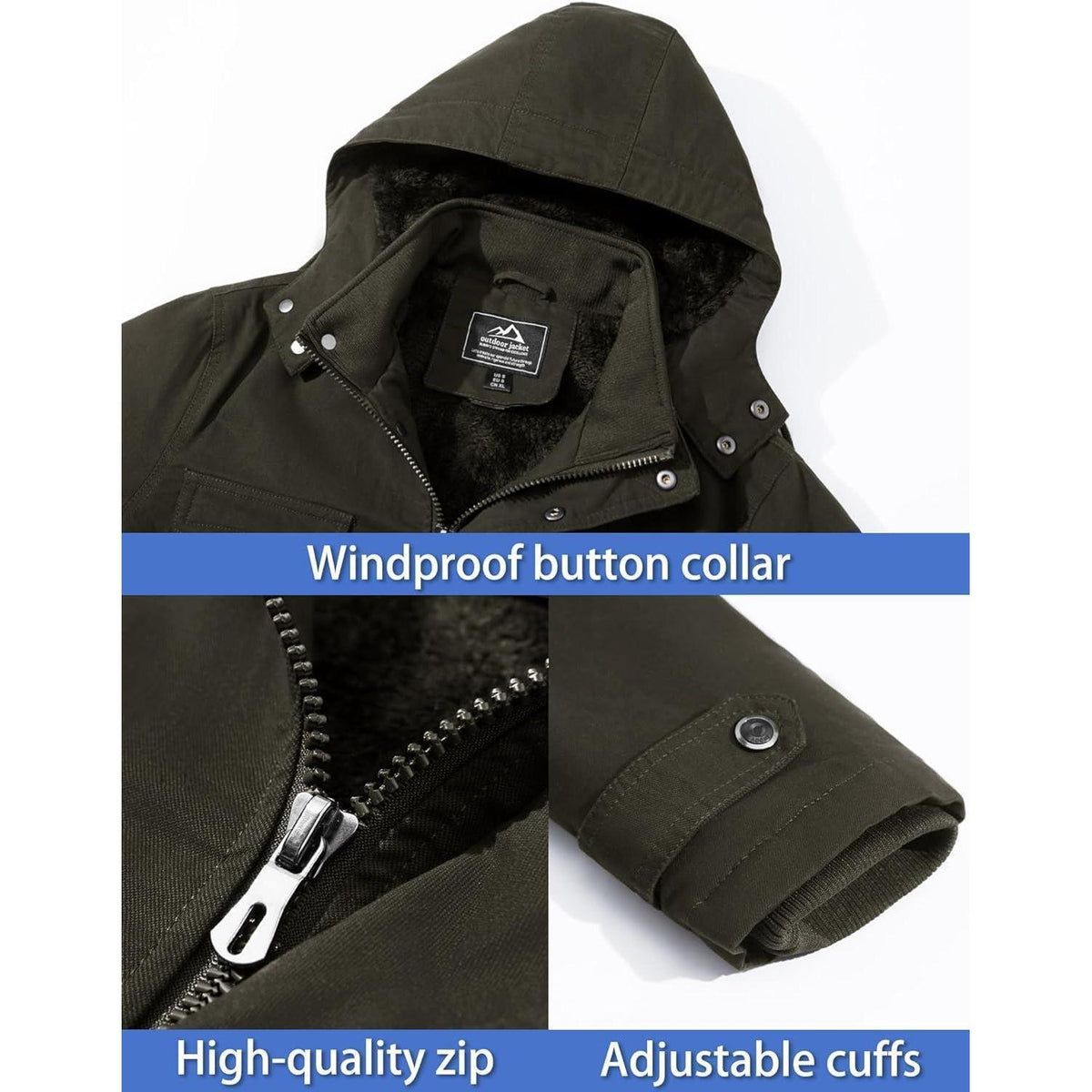 Herren Winterjacke Militärstil Warm Gefüttert Armeegrün
