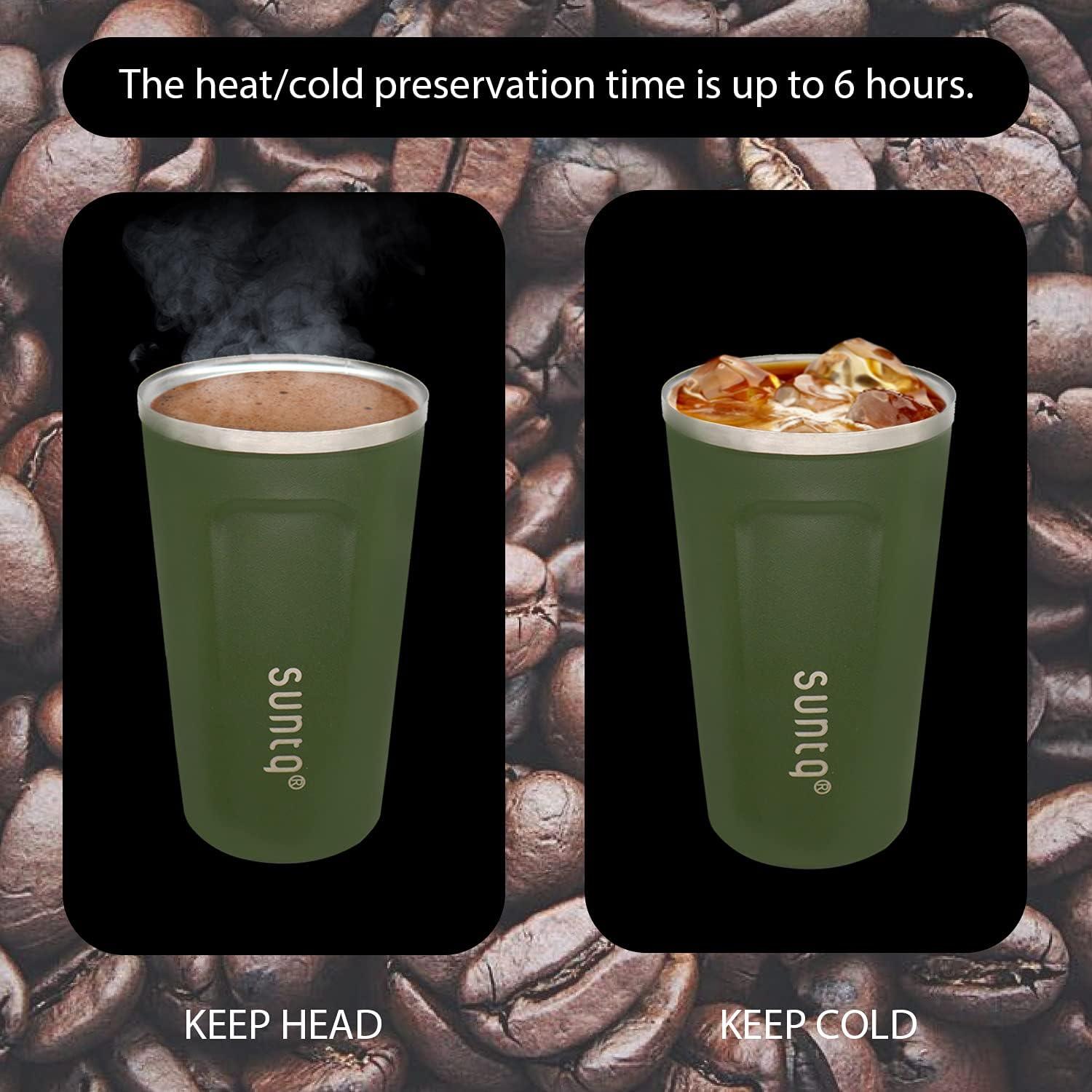 SUNTQ Edelstahl Kaffeebecher to go Doppelwand Isoliert 510ml Green