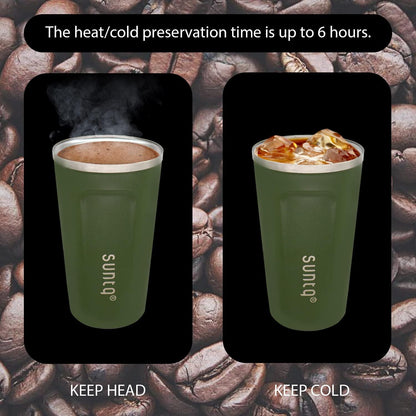 SUNTQ Edelstahl Kaffeebecher to go Doppelwand Isoliert 510ml Green