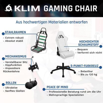 Gaming Chair NEU 2024 Rücken- Kopfstütze Ergonomischer Computerstuhl Rädern verstellbaren Armlehnen PU-Leder Grau