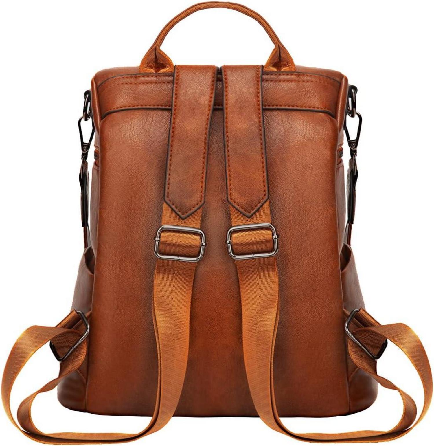 Leathario Damen Rucksack klein Anti Diebstahl aus PU Leder Braun