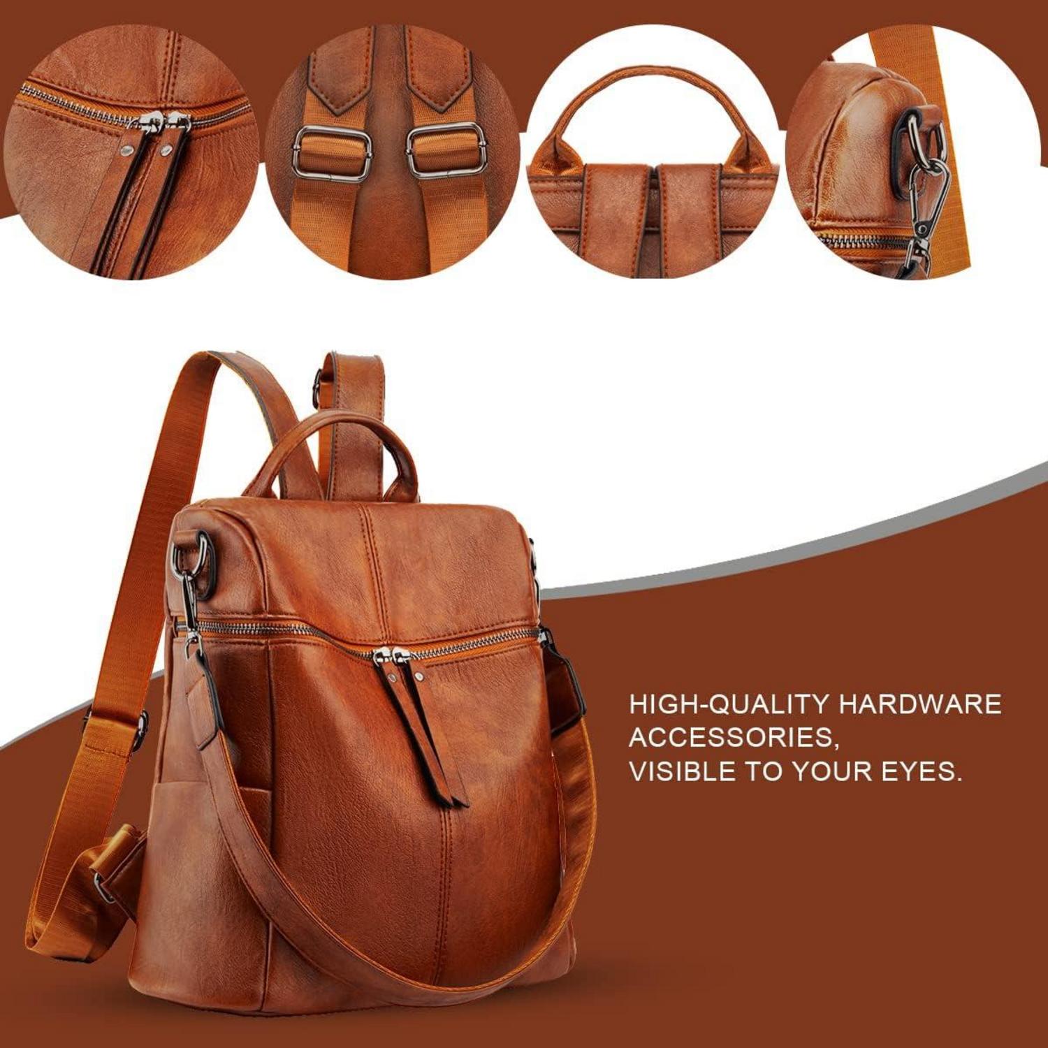 Damen Rucksack klein Anti-Diebstahl PU Leder braun Reise Freizeit