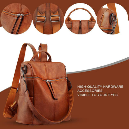 Damen Rucksack klein Anti-Diebstahl PU Leder braun Reise Freizeit