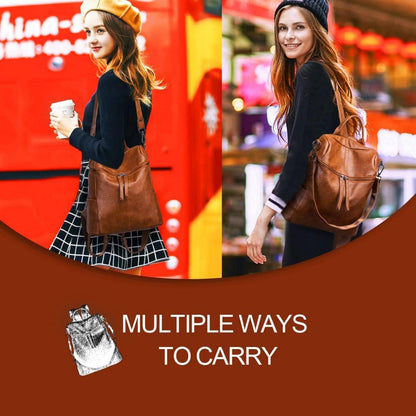 Leathario Damen Rucksack klein pu Leder Anti-Diebstahl Braun