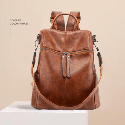 Leathario Damen Rucksack klein Anti Diebstahl aus PU Leder Braun