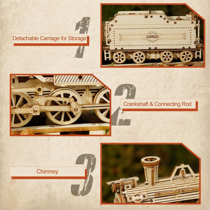 ROKR 3D Puzzle Express Dampflokomotive Holzbausatz - Holzpuzzle Modellbau Weihnachten Geburtstagsgeschenk