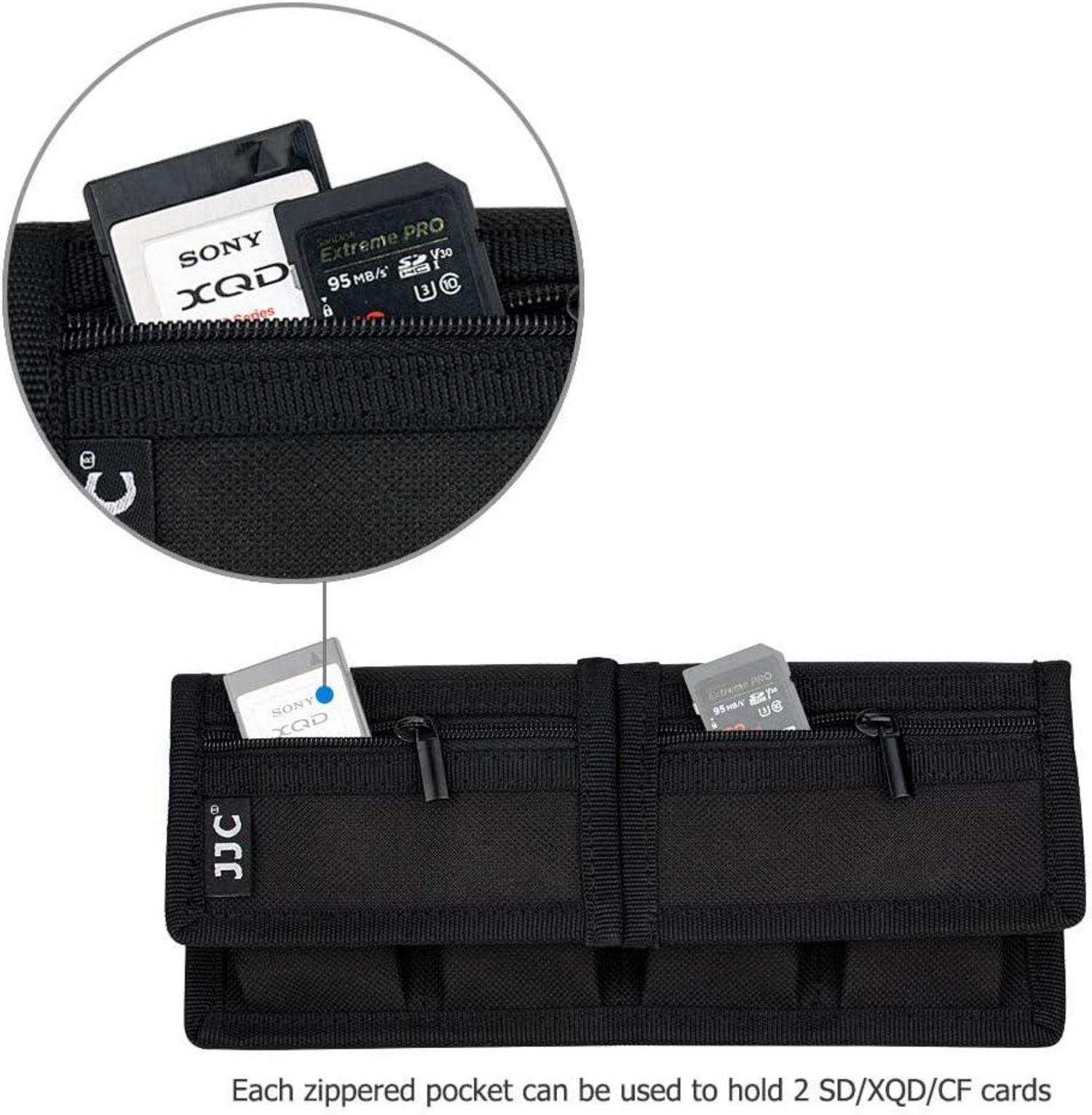 Schwarze Speicherkarten-Hülle für SD SDHC SDXC + 4 Kamera-Akkuslots
