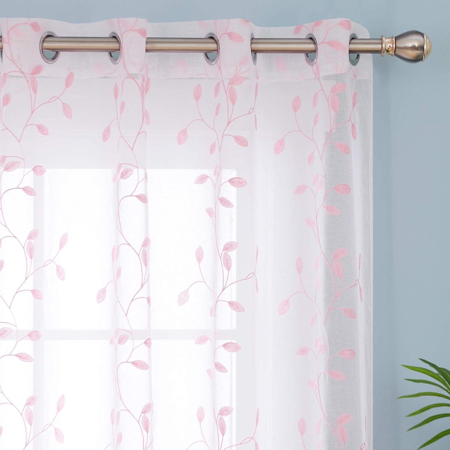 Deconovo Vorhänge 2er Set Mädchen mit Ösen 138x140 Weiß Rosa