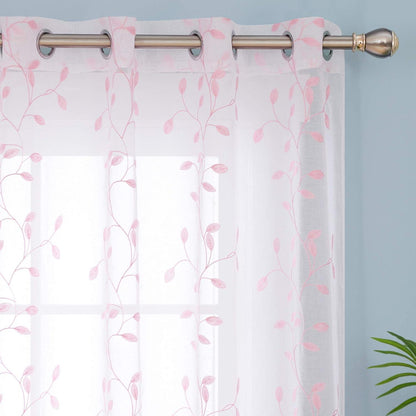 Deconovo Vorhänge 2er Set Mädchen mit Ösen 138x140 Weiß Rosa