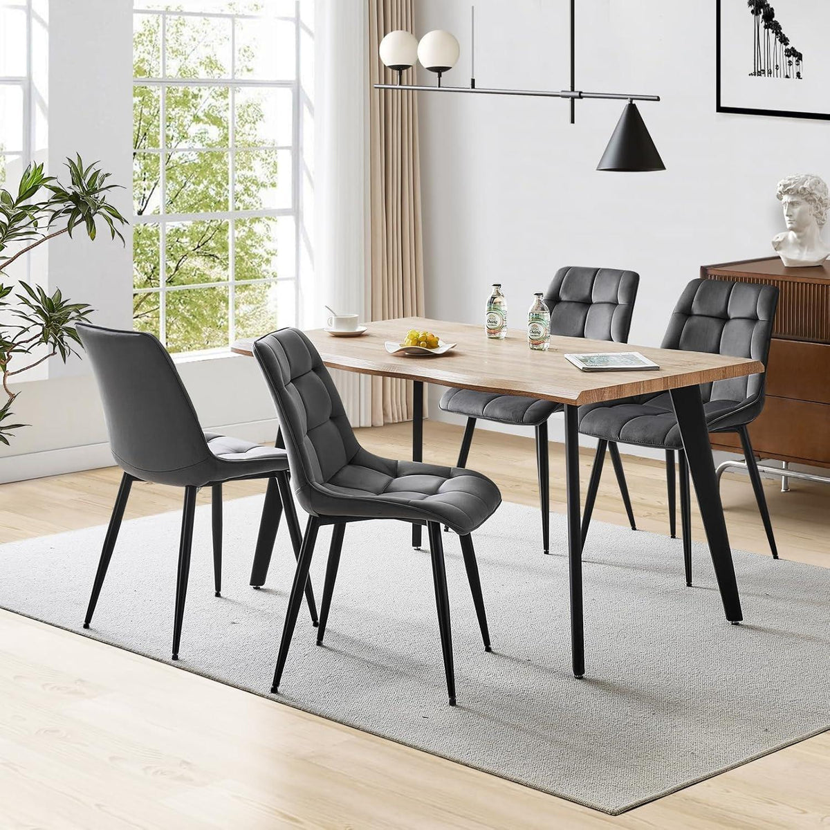 Samt Esszimmerstühle 2er Set – Dunkelgrau, Modern & Bequem