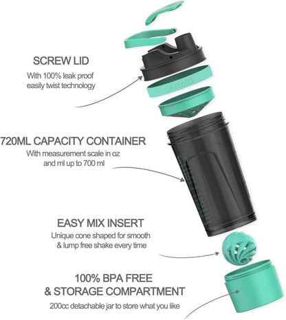 Motivationaler Sportmixer Shaker 720ml mit Spiralkugel