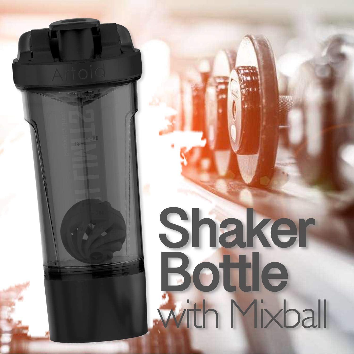 Motivationaler Sportmixer Shaker 720ml mit Spiralkugel & Aufbewahrungsfach