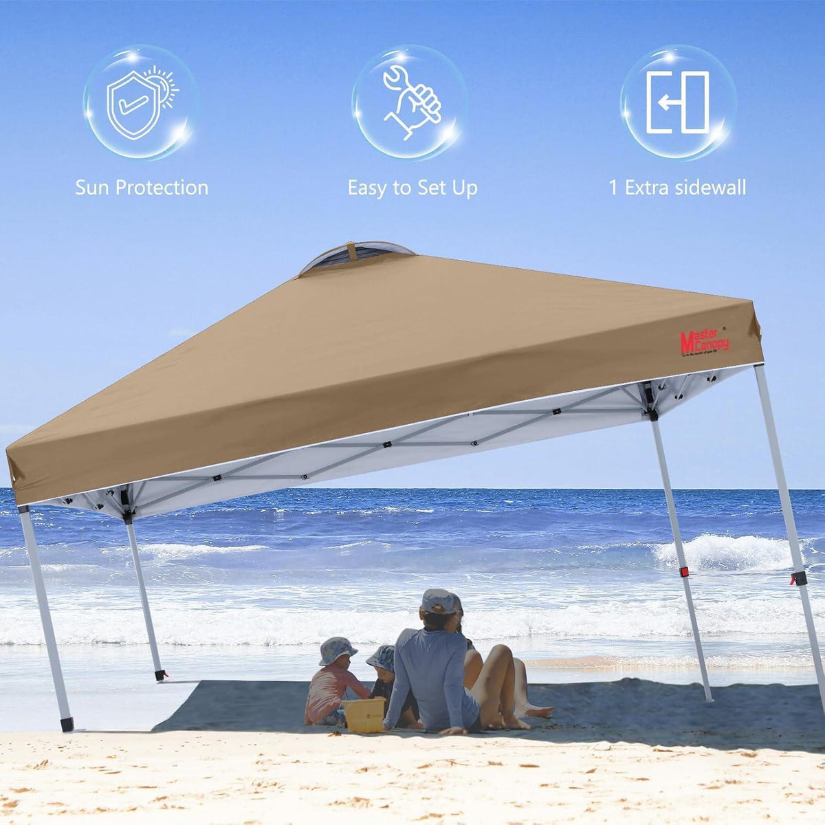 Pop-up Pavillon 2x2m Khaki mit Seitenwand & UV-Schutz