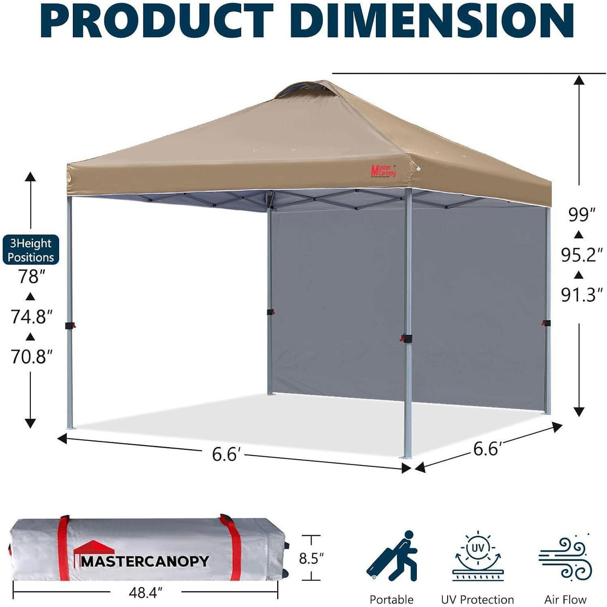 Pop-up Pavillon 2x2m Khaki mit Seitenwand & UV-Schutz