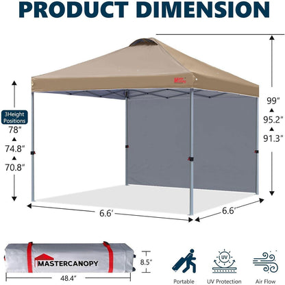 Pop-up Pavillon 2x2m Khaki mit Seitenwand & UV-Schutz