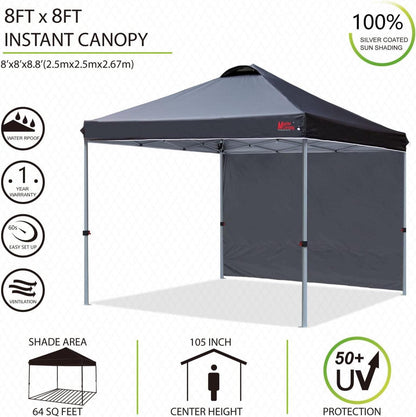 Pop up Pavillon 2,5x2,5m mit Seitenwand Schwarz