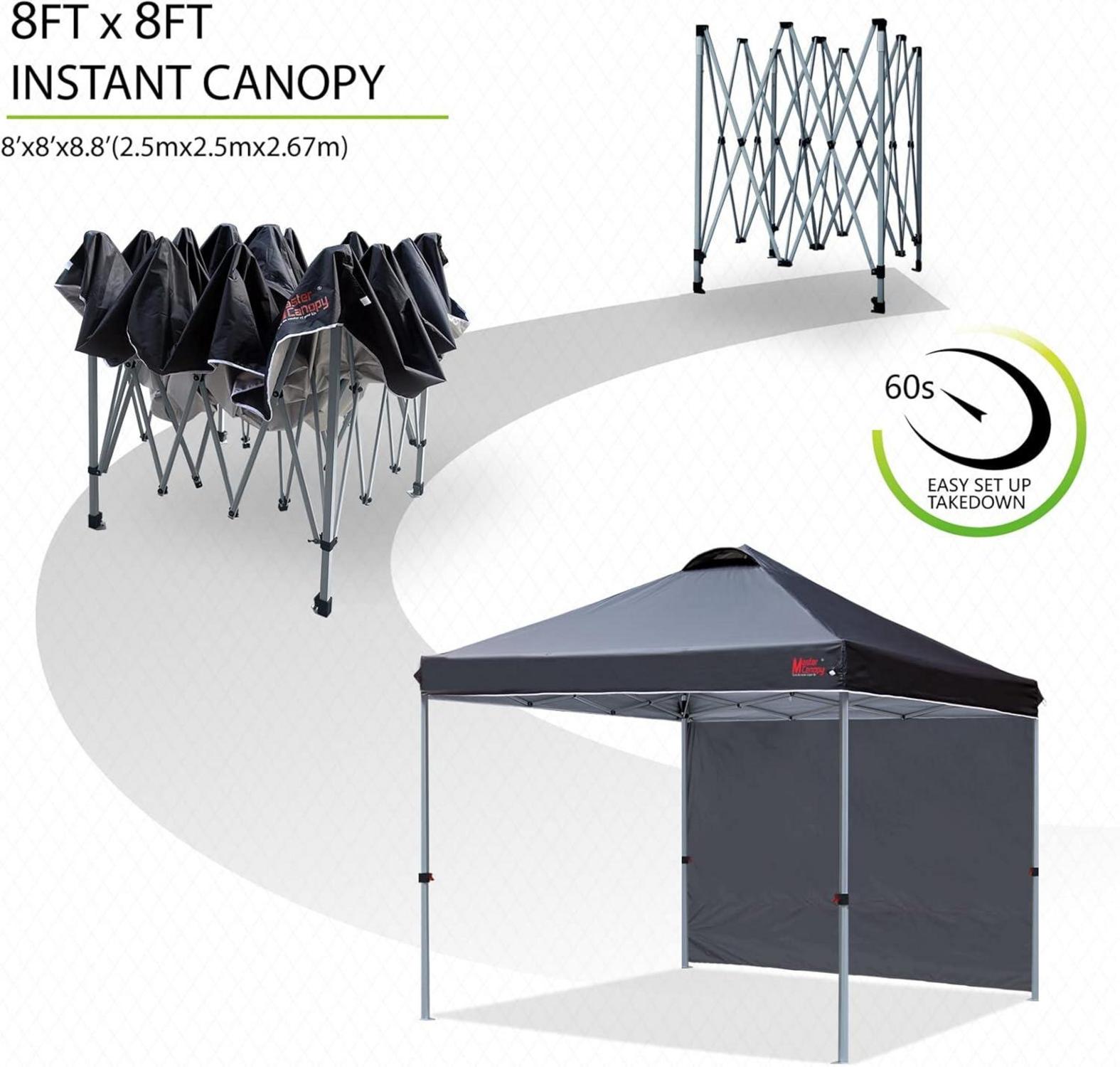 MasterCanopy Faltpavillon 2,5 x 2,5 m Schwarz mit Seitenwand, Zubehörpaket