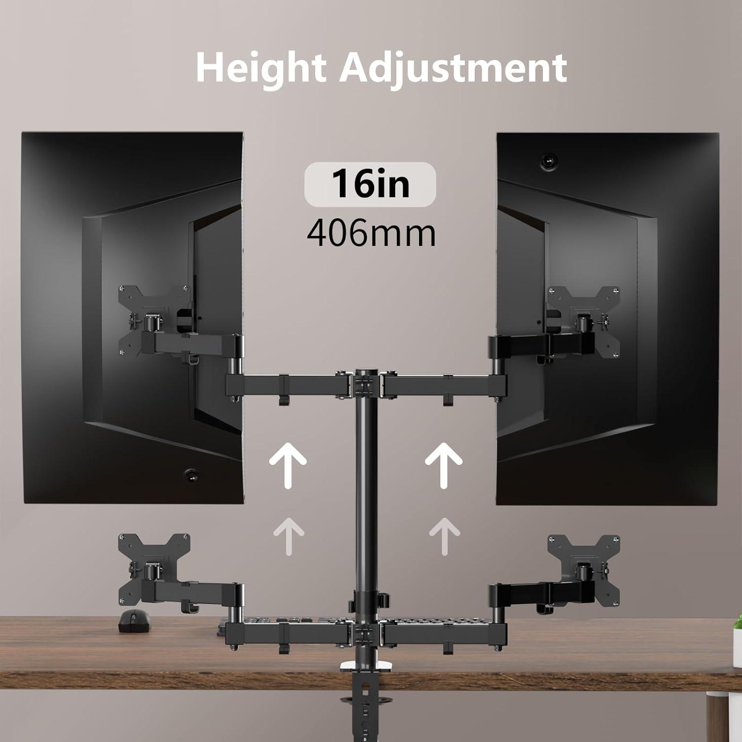 Monitor Halterung 2 Monitore 13-27 Zoll LED LCD VESA 75/100mm Einstellbare Höhe Neigungswinkel Schwenkbar Drehbar Max 10kg