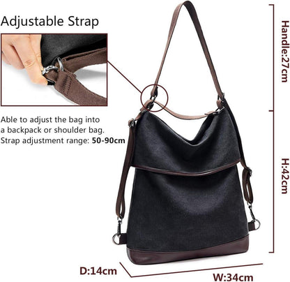 Canvas Schultertasche Rucksack Groß Vintage Handtasche Umhängetasche