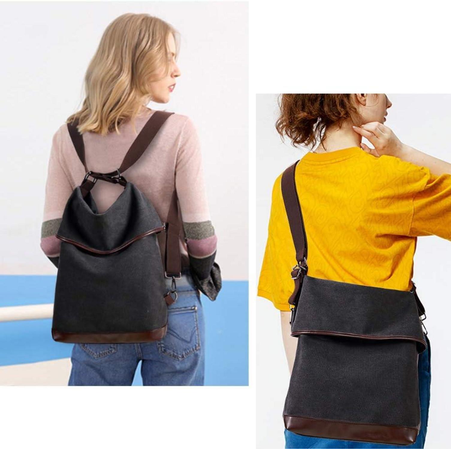 Canvas Rucksack Damen Vintage Handtasche Groß Anti Diebstahl Schwarz