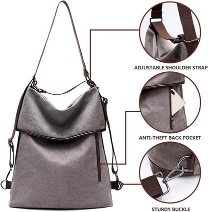 Damen Vintage Canvas Umhängetasche Anti Diebstahl Hobo Schultertasche Grau