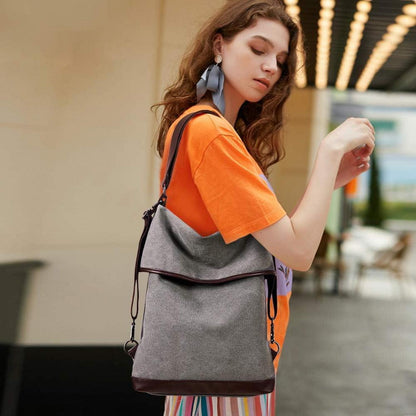 Handtasche Damen Vintage Umhängetasche Leder Schultertasche Grau