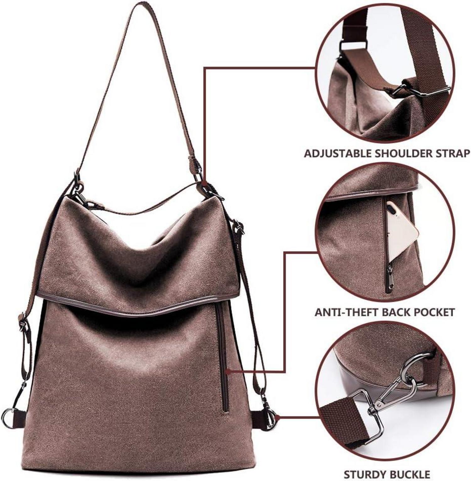 KALIDI Damen Vintage Canvas Rucksack Handtasche Anti-Diebstahl