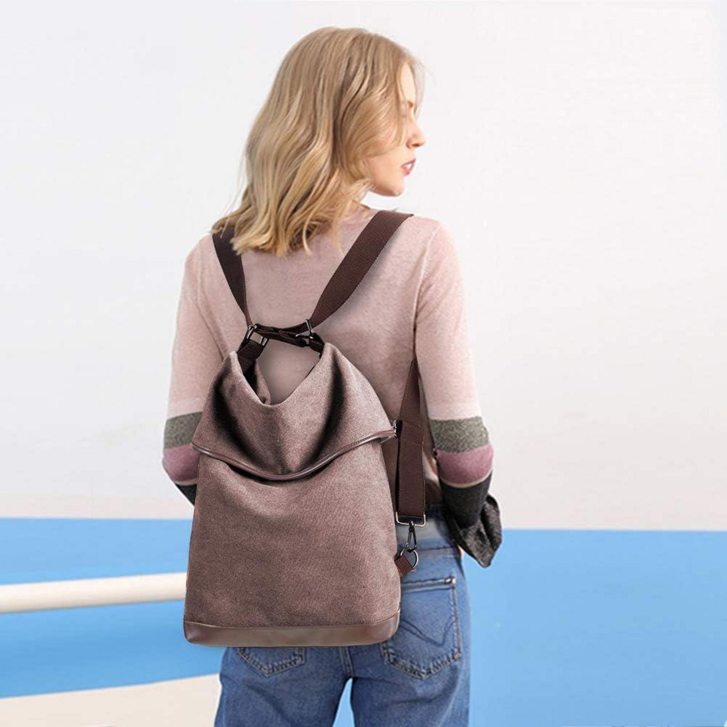 Canvas Damen Umhängetasche Rucksack Vintage 2 in 1 Handtasche Anti