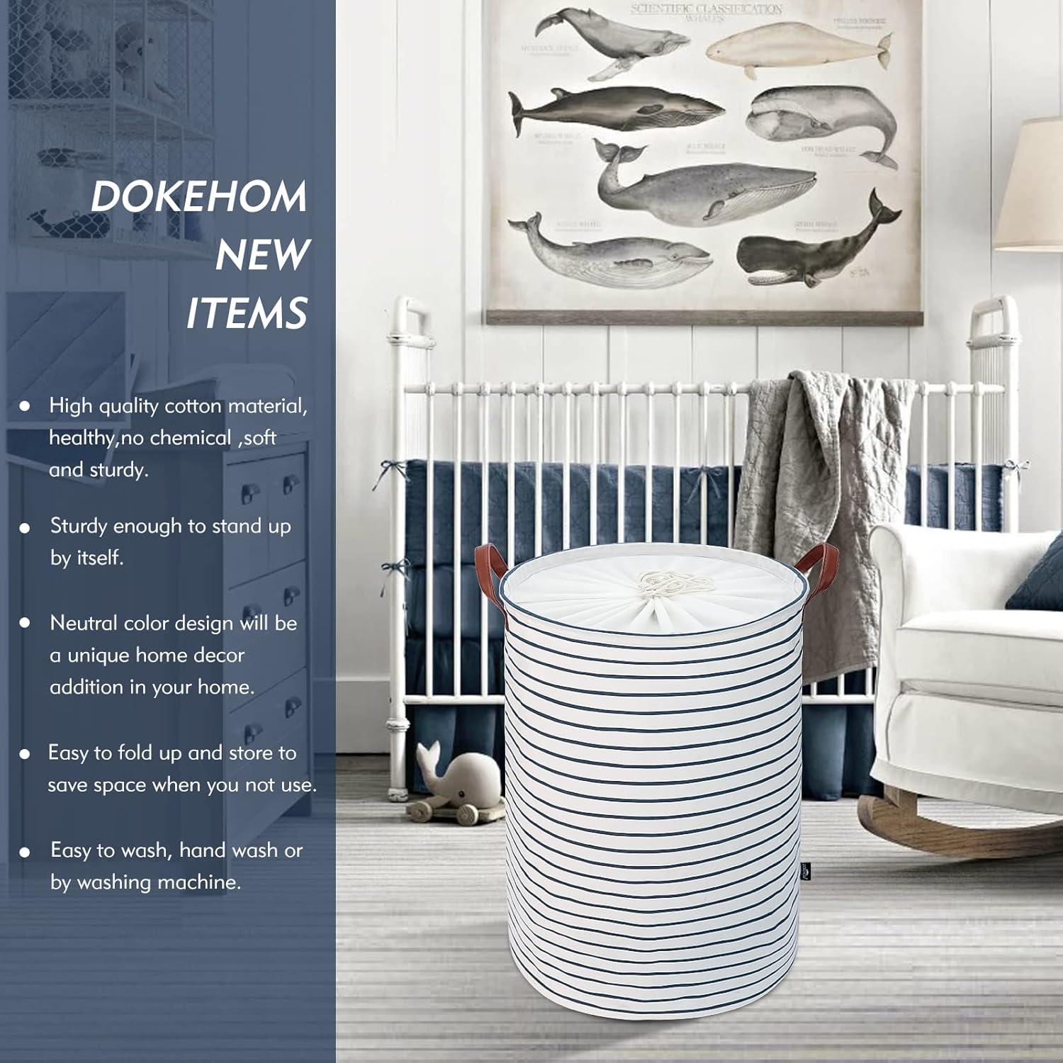 DOKEHOM 24-Inch Faltbarer Runder Wäschekorb Baumwolle Blau