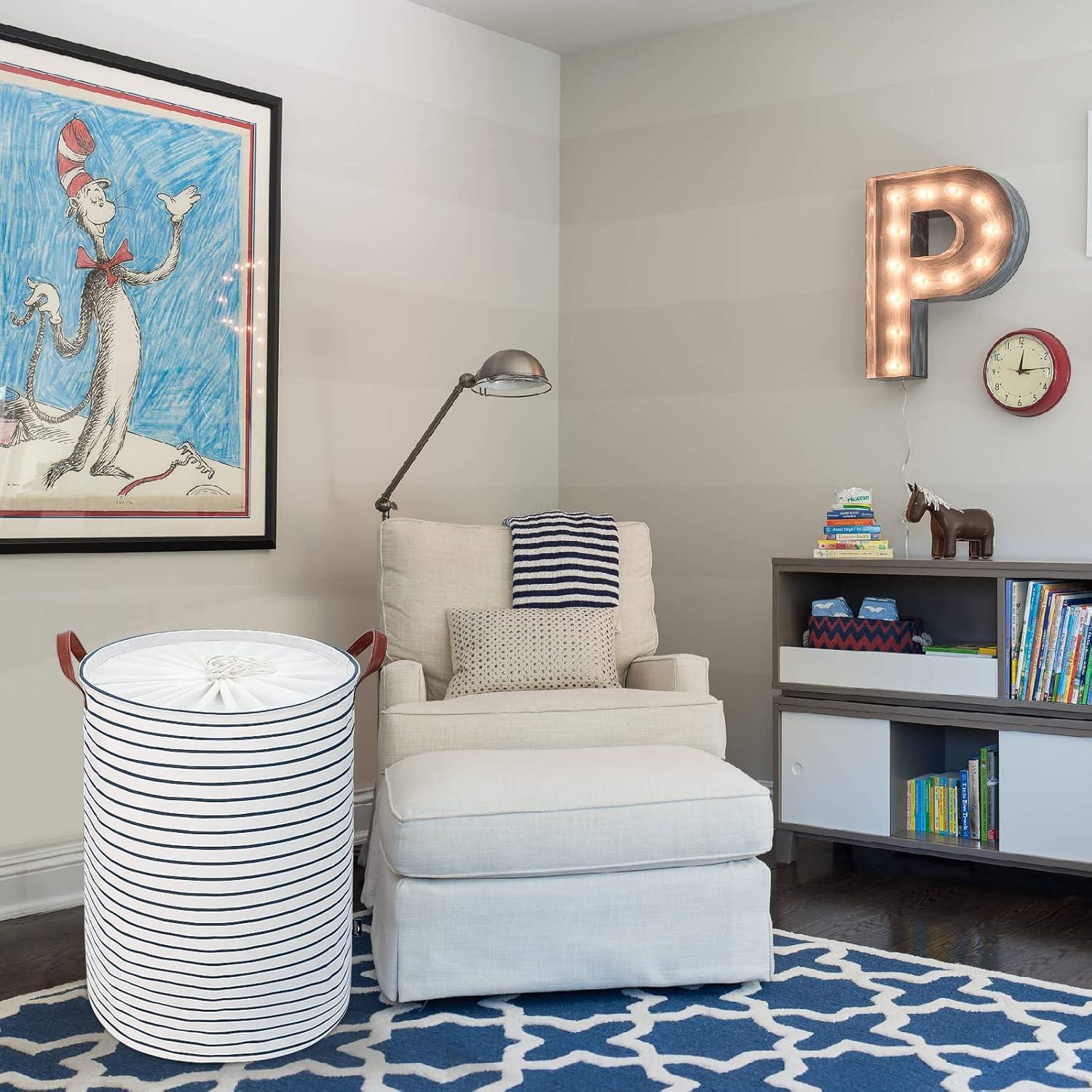 DOKEHOM 24-Inch Verdickte Faltbare Runde Wäschekorb Baumwolle Blau XL PE