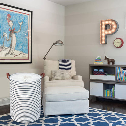 DOKEHOM 24-Inch Verdickte Faltbare Runde Wäschekorb Baumwolle Blau XL PE