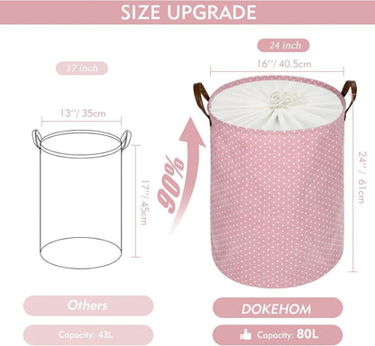 24-Inch Verdickter Faltbarer Runder Wäschekorb aus Baumwolle