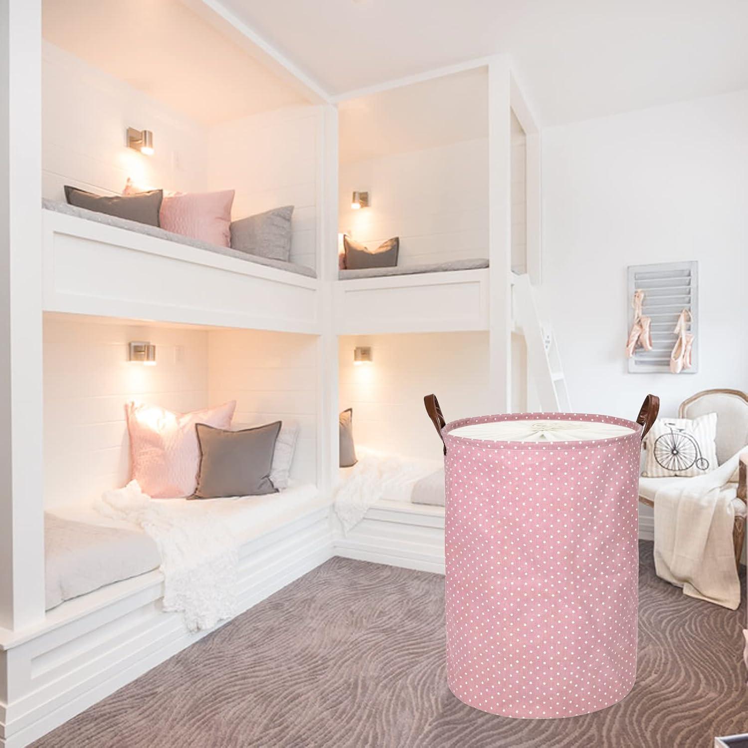 DOKEHOM 24-Inch Baumwolle Rosa XL Wäschekorb Tunnelzug Lagerung