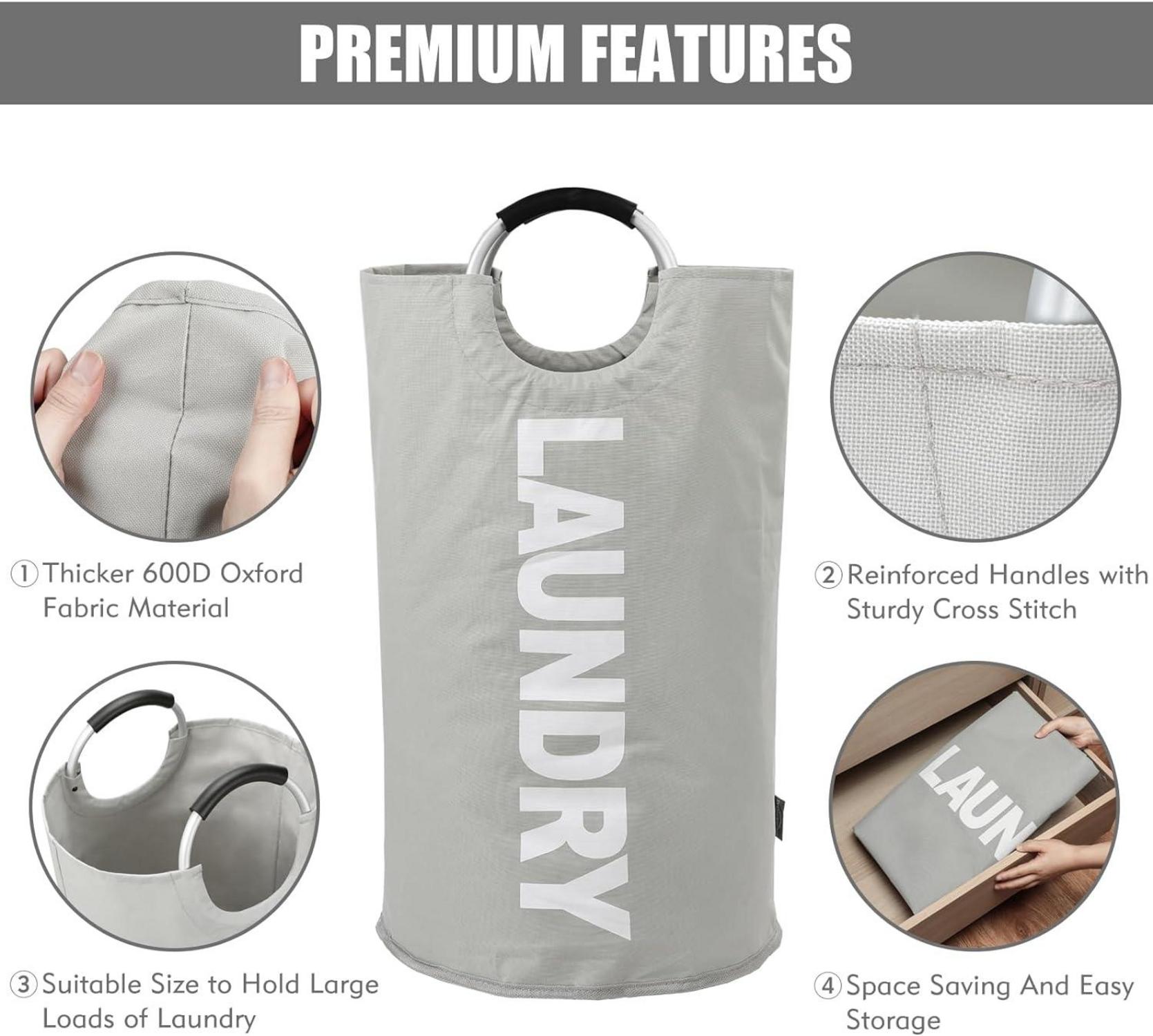 DOKEHOM 125L Faltbarer Wäschekorb Grau XL Dicker Stoff Oxford Stand Up Design