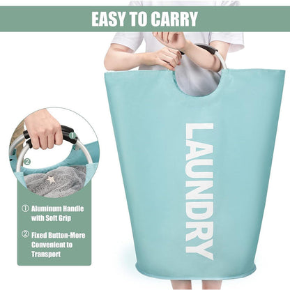 DOKEHOM 125L Großer Faltbarer Wäschekorb Hellblau XL 125L Stand Up Design