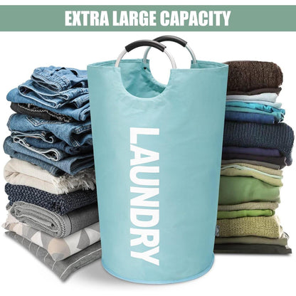 DOKEHOM 125L Großer Faltbarer Wäschekorb Hellblau XL 125L Stand Up Design