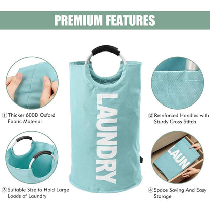 DOKEHOM 125L Großer Faltbarer Wäschekorb Hellblau XL 125L Stand Up Design