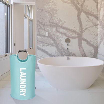 DOKEHOM 125L Großer Faltbarer Wäschekorb Hellblau XL 125L Stand Up Design