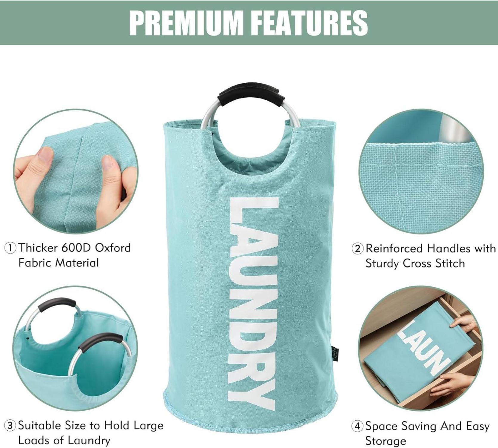 125L Faltbarer Wäschekorb in Hellblau XL - Zusammenklappbar